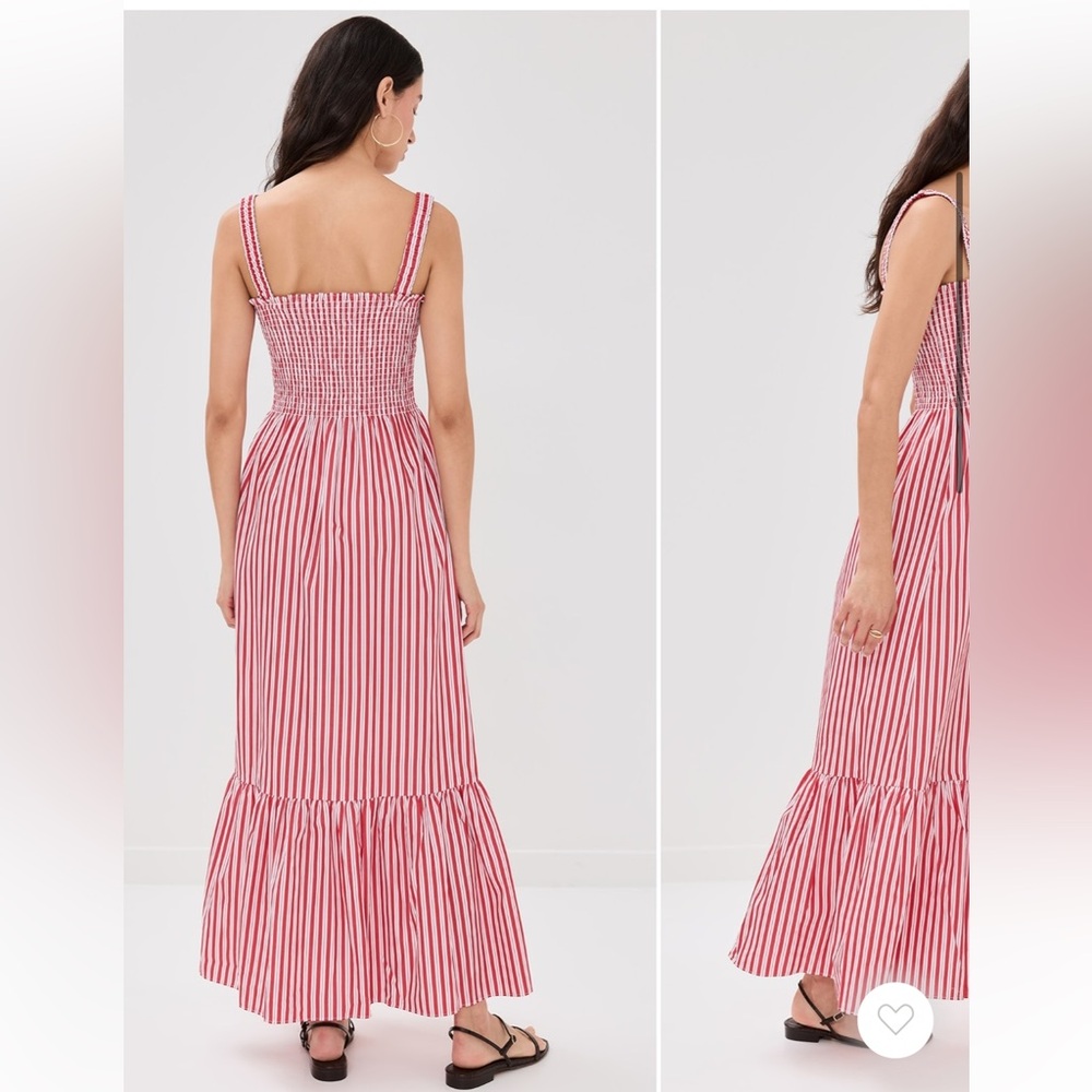 Hill House Anjuli Nap Dress Smocked Red White Striped Midi Maxi Dress Large L - Picture 4 of 7